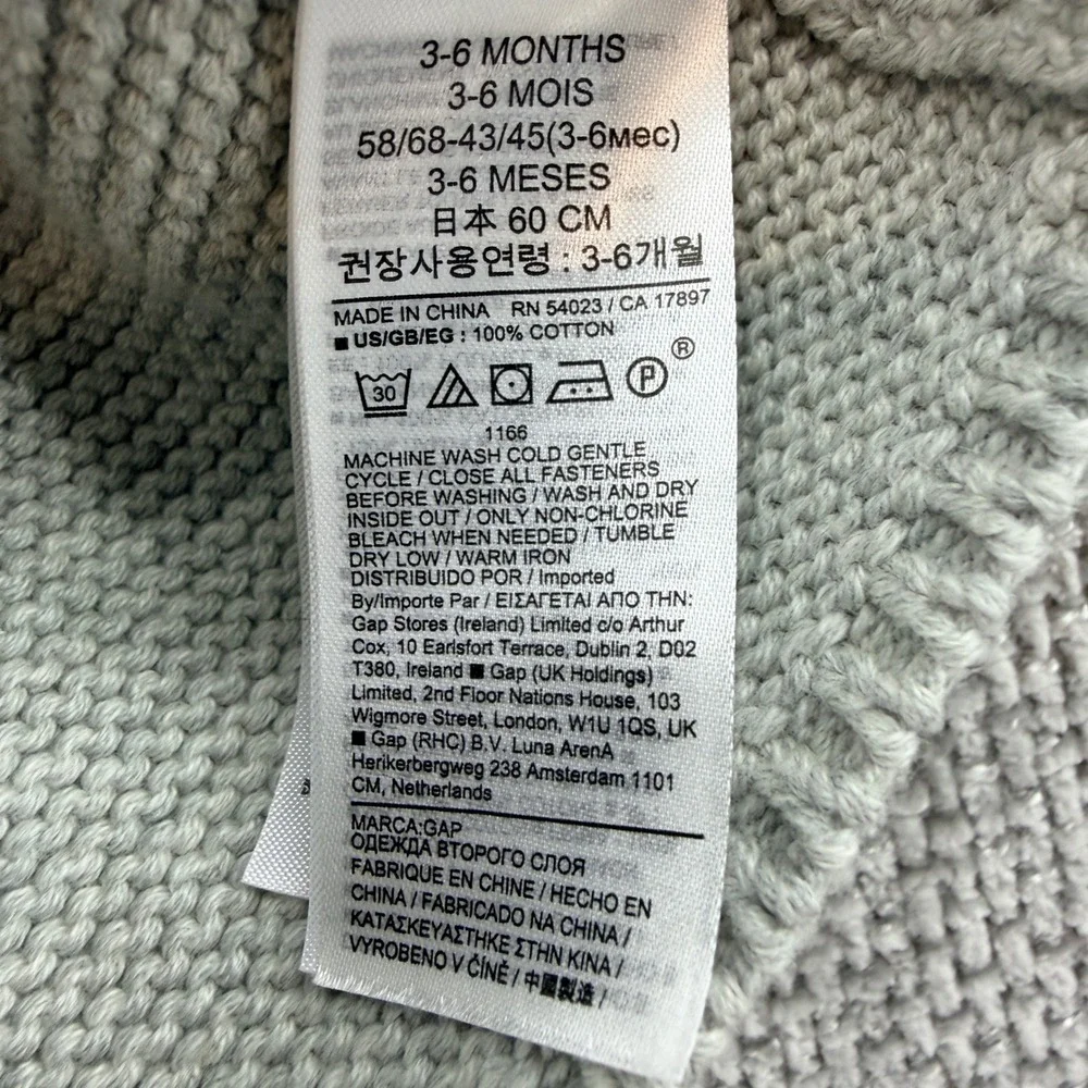 Baby Gap‎ First Favorites Bear Ear Hooded Cardigan Gray Knit Sweater 3-6 Months